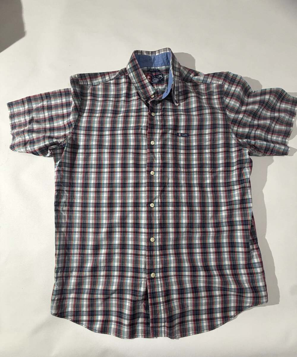 Chaps Easy Care Plaid Short Sleeve Button Down Shirt Mens XL